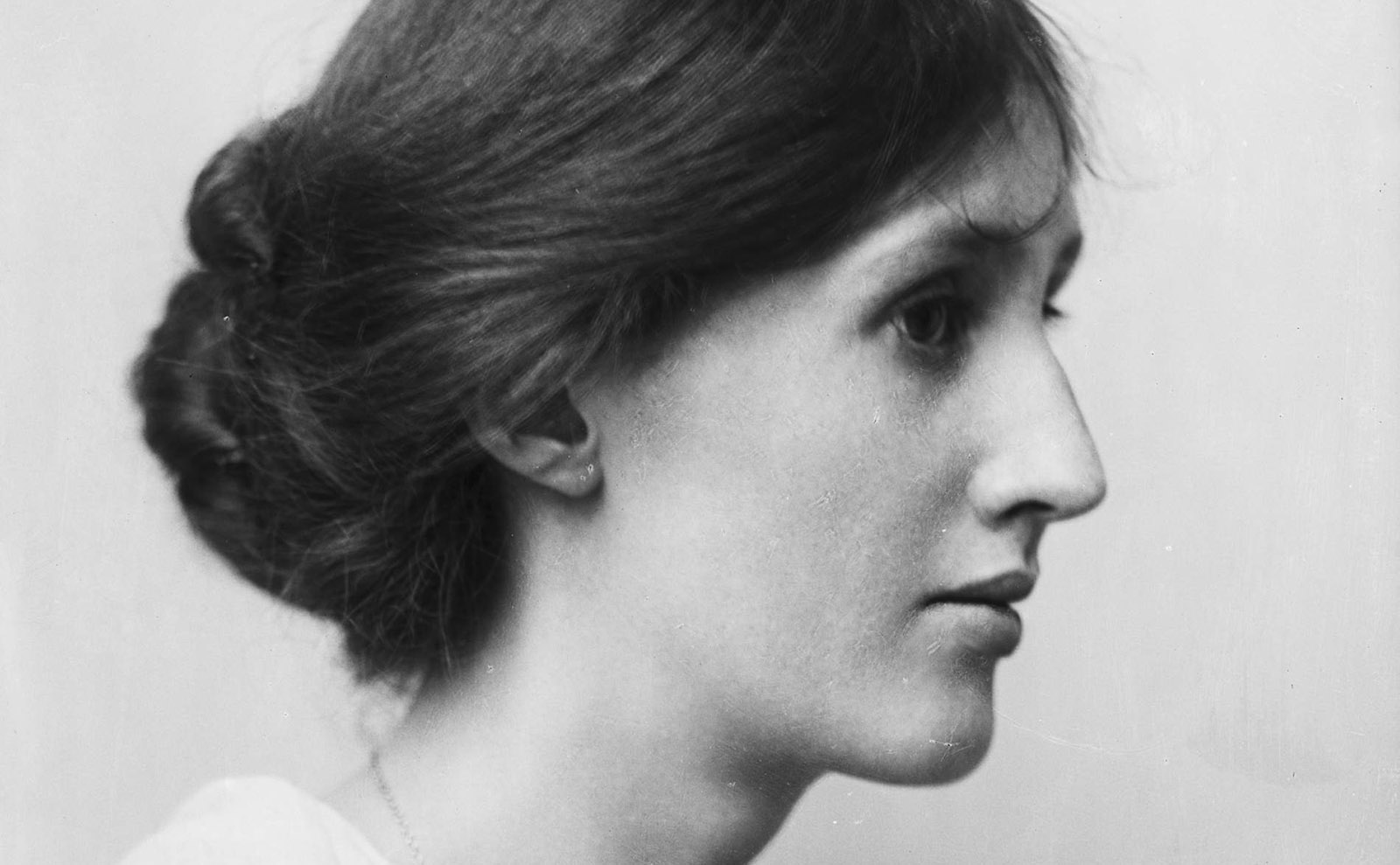 black and white photo of virginia woolf's face in profile