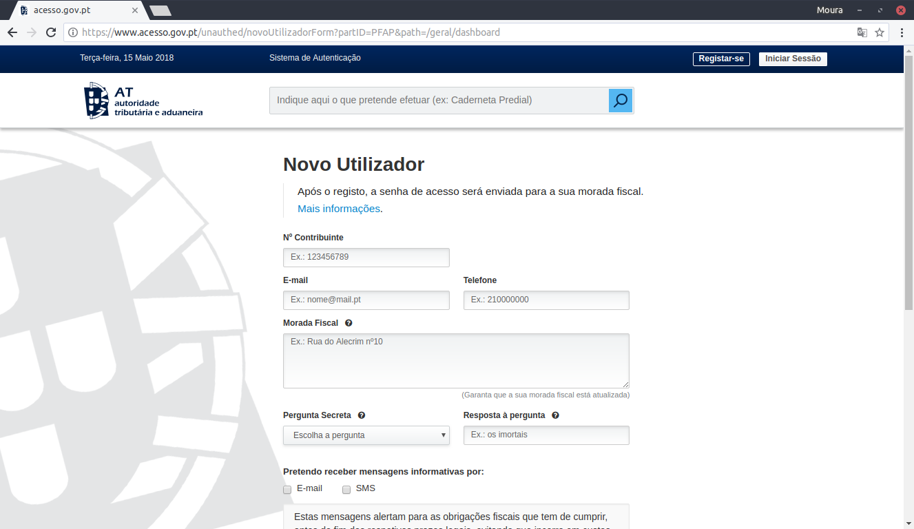 New user page.