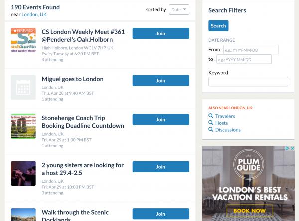 Couchsurfing's London Event Page