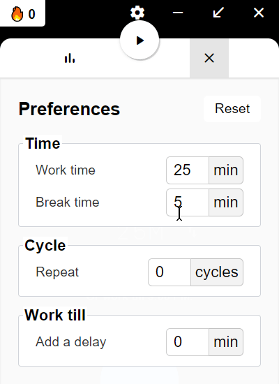 Changing the work time and pause time