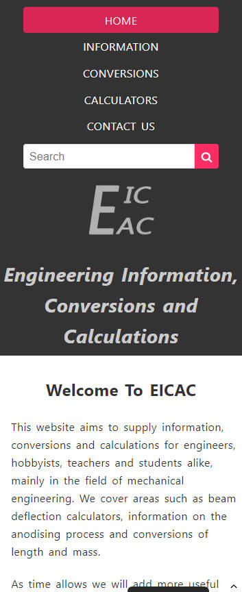 EICAC website frontpage on a mobile