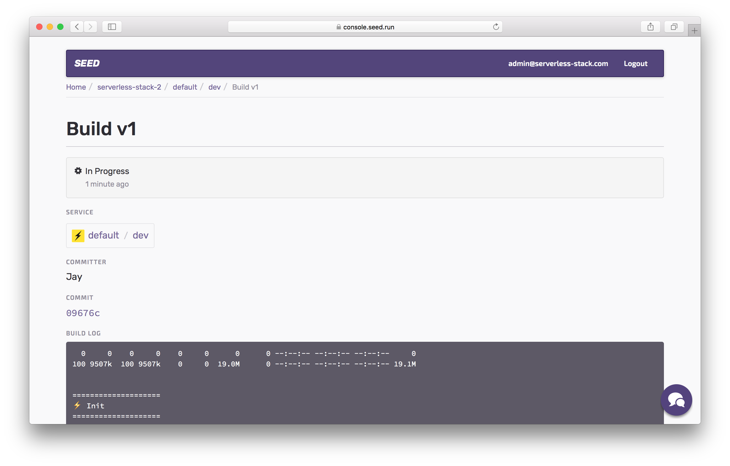 Dev build logs in progress screenshot