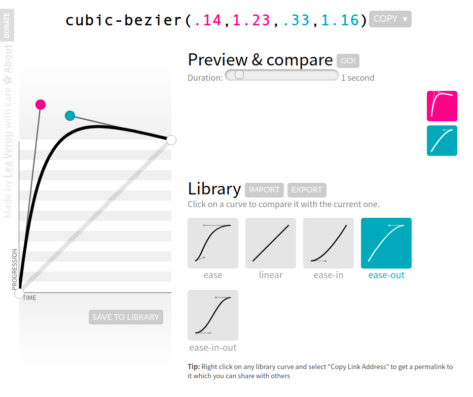 create values for the cubic-bezier easing function on cubic-bezier.com