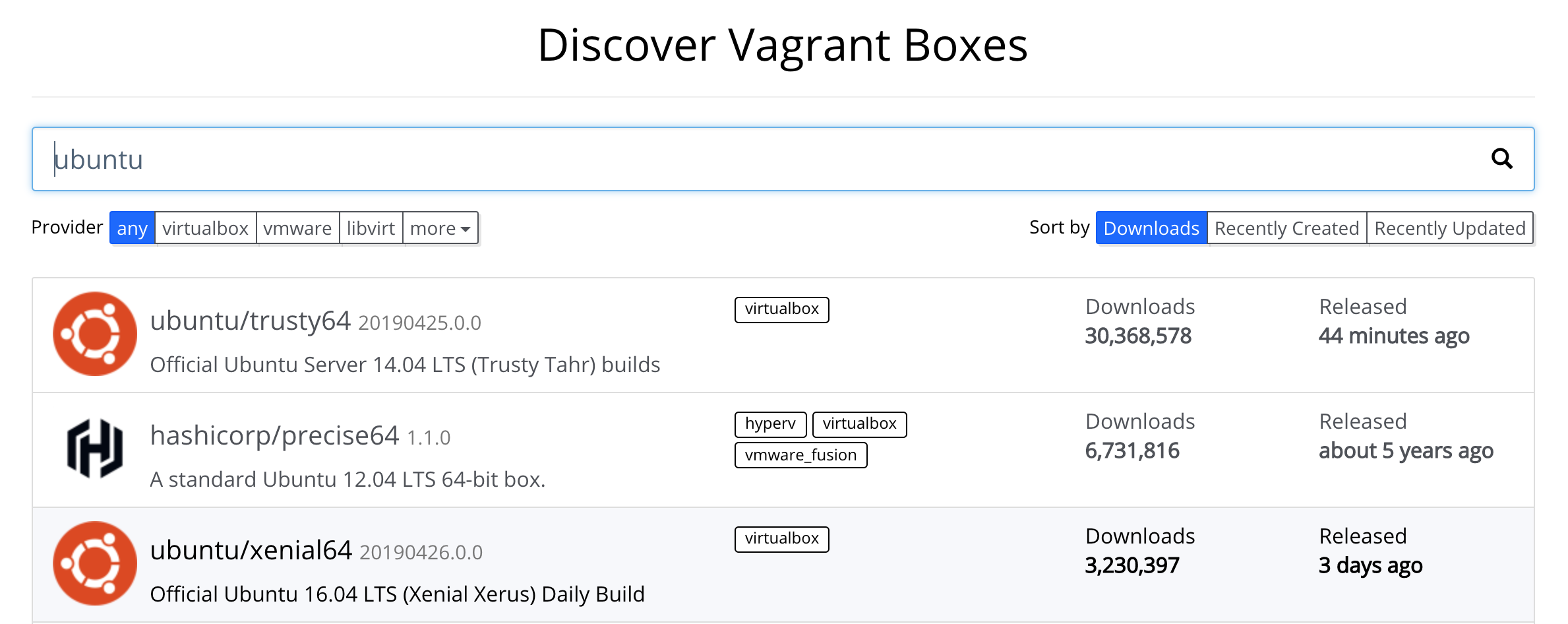 Discover Vagrant Boxes