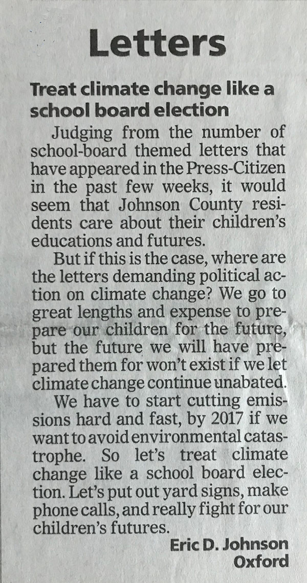 Photo of School Board letter to the editor