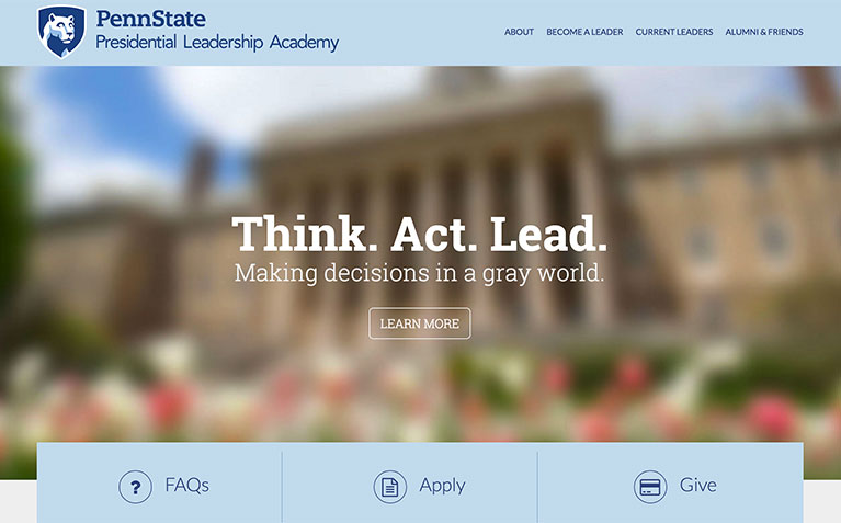 Screenshot of Presidential Leadership Academy website