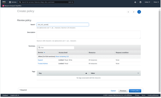 A screenshot of the third step in the AWS _Create policy_ flow