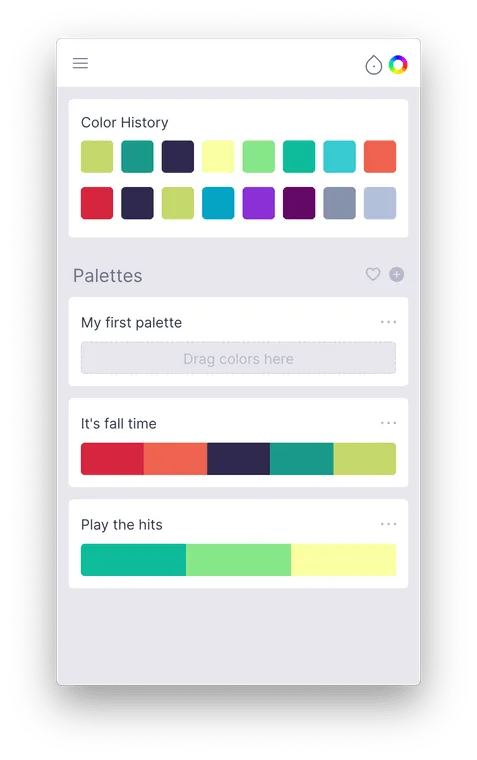 Swach in light mode showing the palettes screen