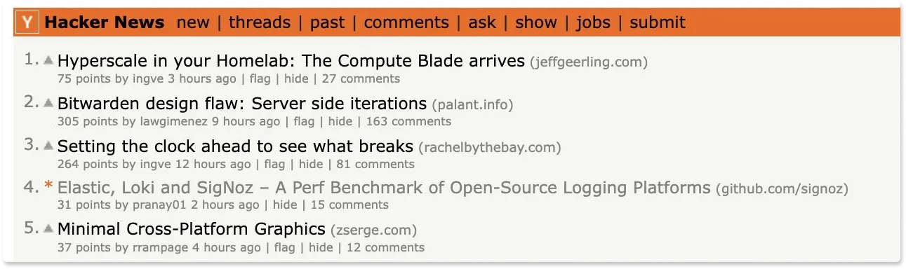 Logs performance benchmark trending on the front page of Hacker News