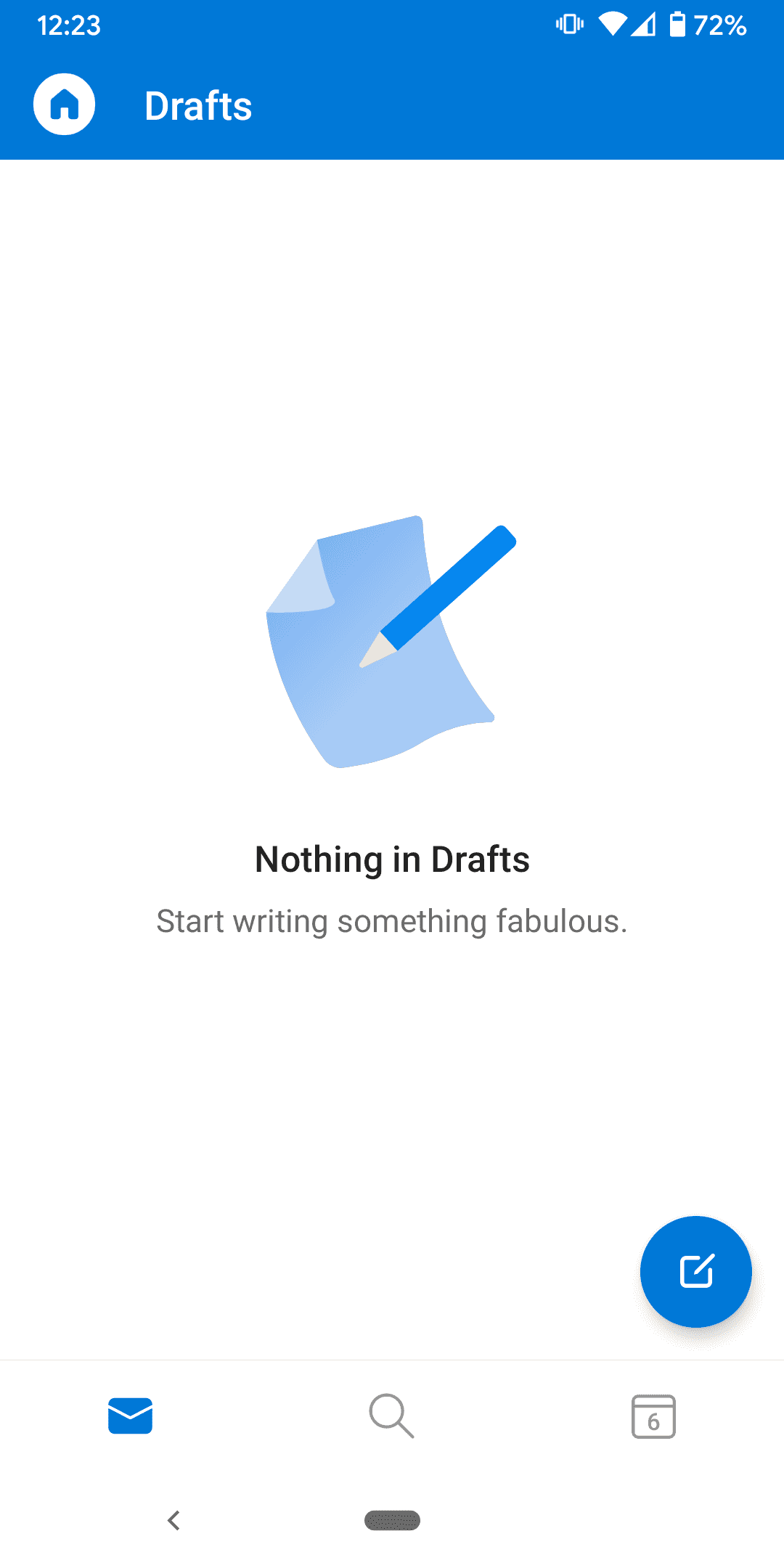 Screenshot of No drafts in Outlook for Android