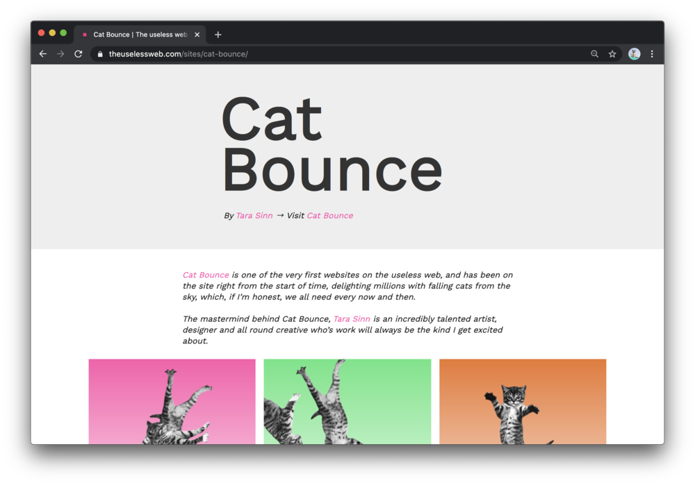Screenshot of the Cat Bounce Website