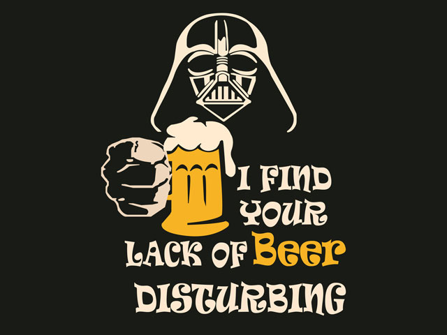 A Star Wars beer poster with Darth Vader speaking.