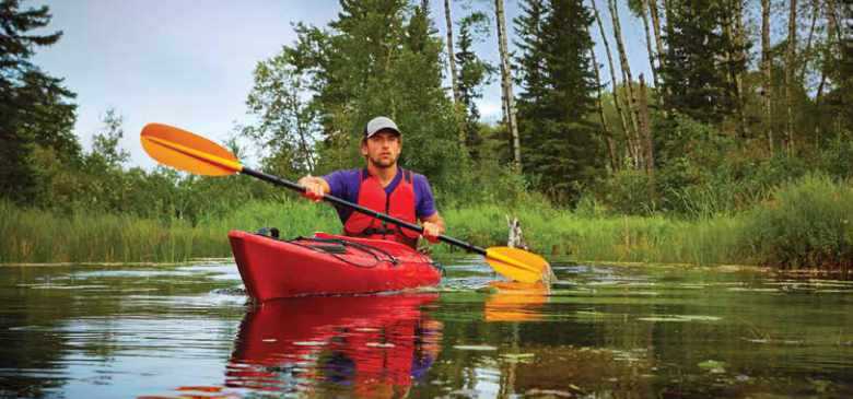 Man canoeing in a Saskatchewan lake