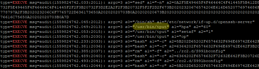 auditctl log, ‘tput’ highlighted auditctl log, ‘tput’ highlighted