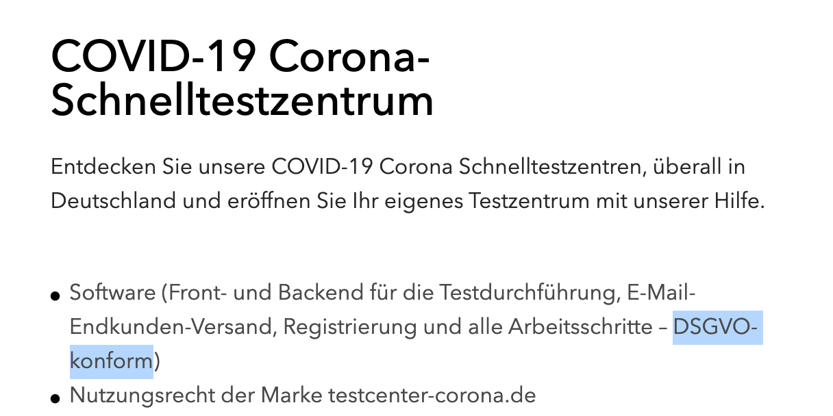 Werbetext von EMI für Franchise-Nehmer (mit markiertem 'DSGVO-konform')