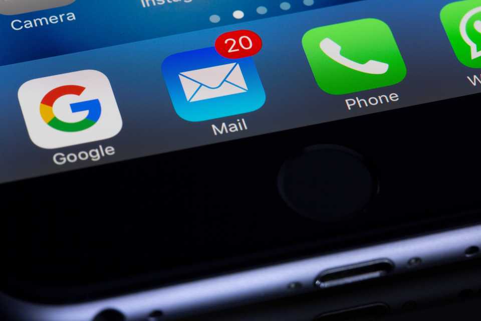 Image of phone with Email app icon