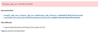 The function drupal_add_js() has been removed.