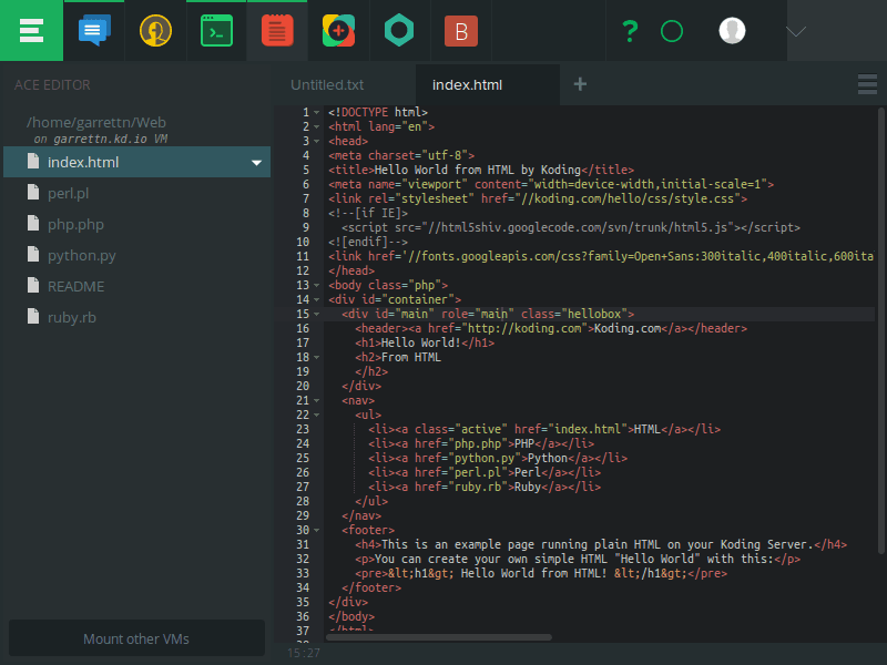 Screenshot of Koding's Ace Editor
