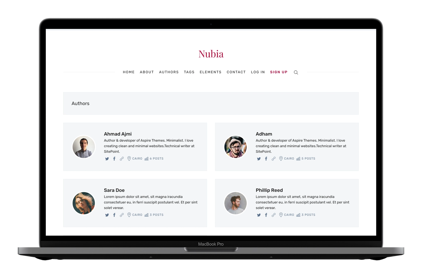 Nubia Ghost CMS Theme Authors Page
