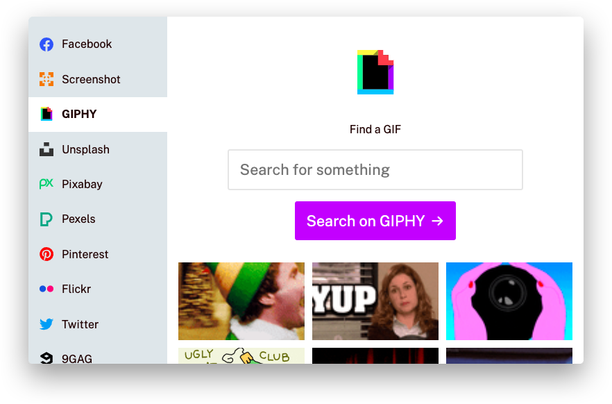 Screenshot of the GIPHY service