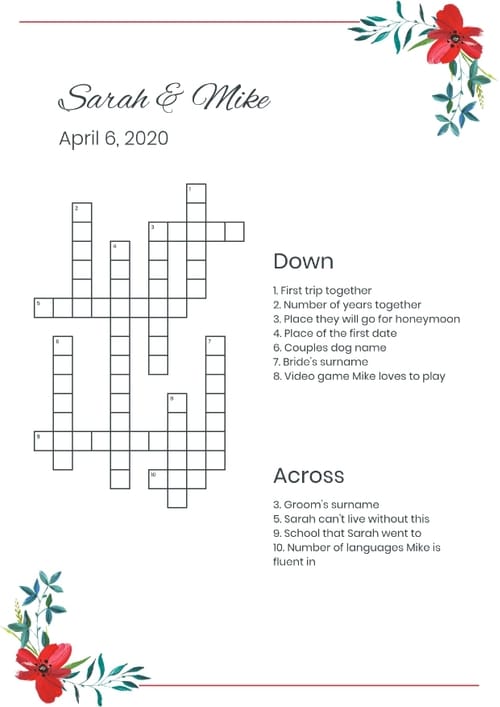 Custom Wedding Crosswords and Wordsearches Perfect Crosswords