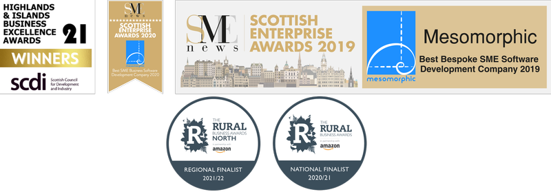 Amazon Business Award Finalist 2020/2021, SME News 2020 and SME News 2019 award logos