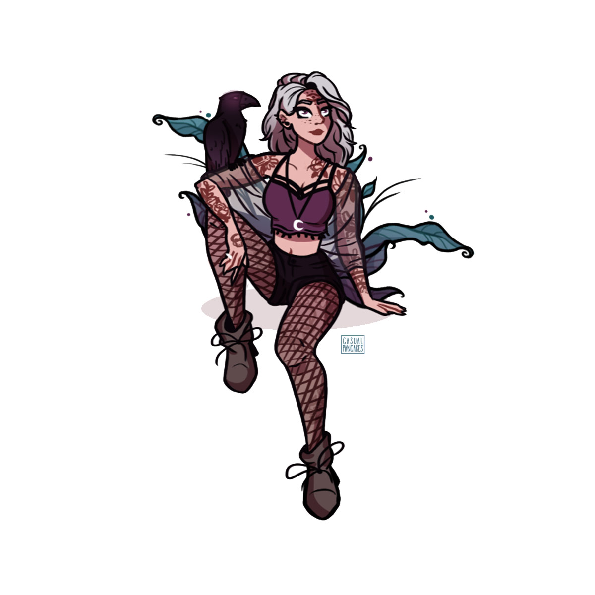 An-illustration-of-a-modern-day-witch-and-her-raven-familiar
