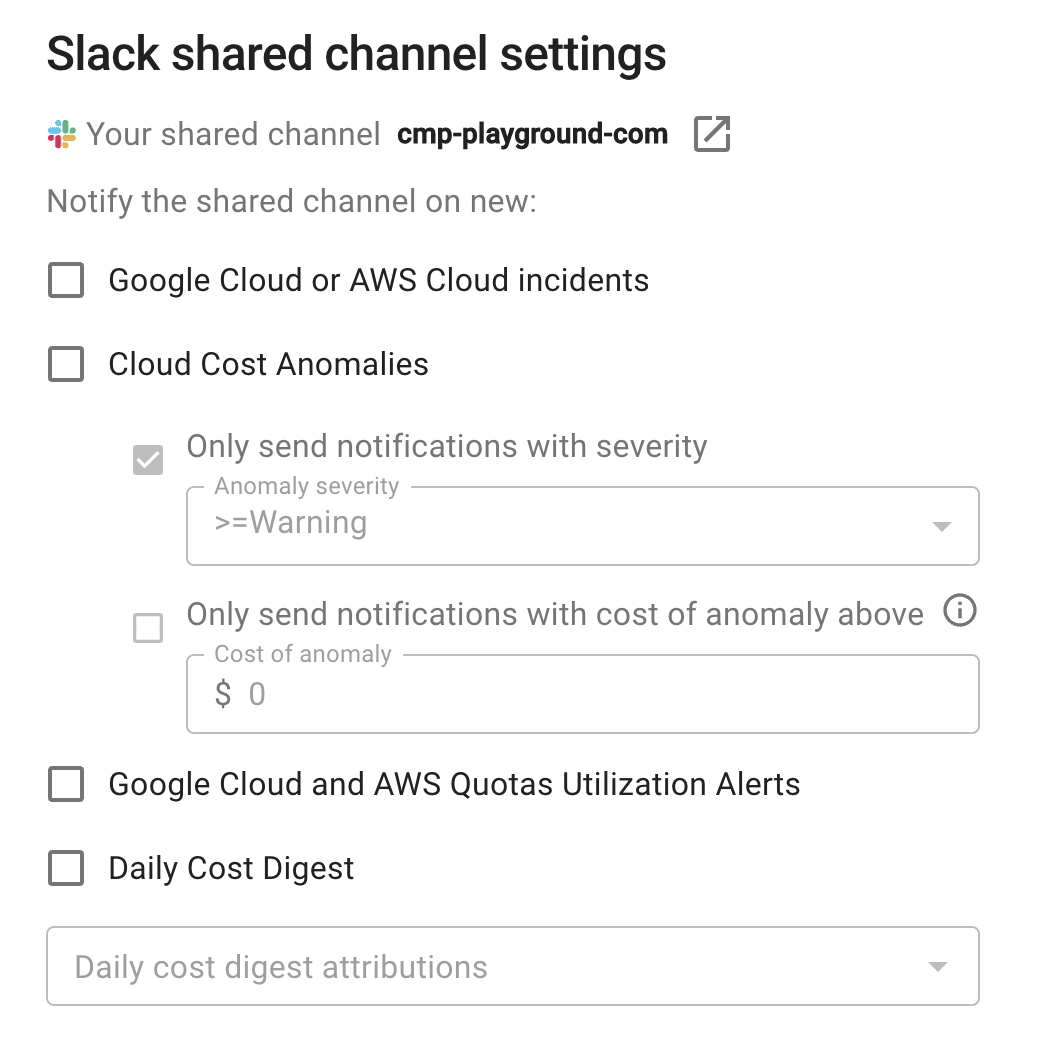 The Slack settings page