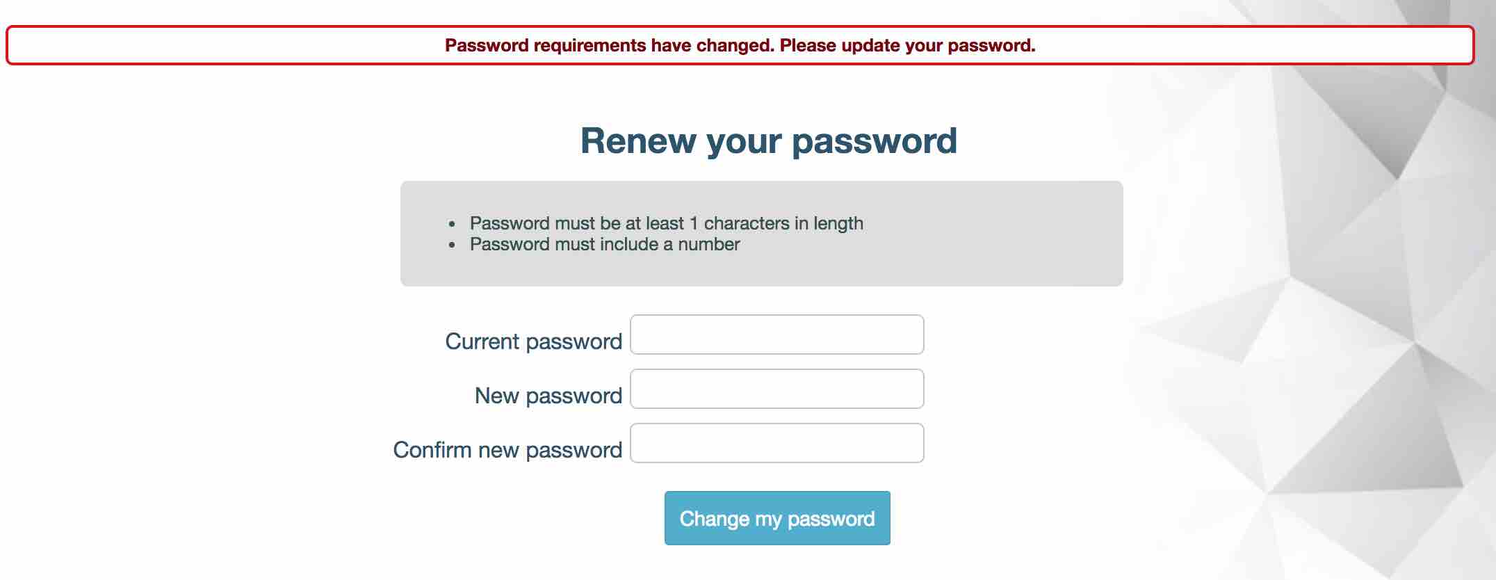 Force Password Re-Set Screen