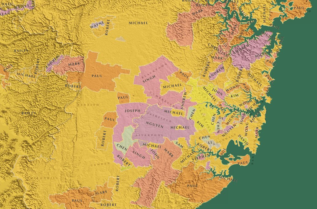 Map of most common business owner names in Sydney
