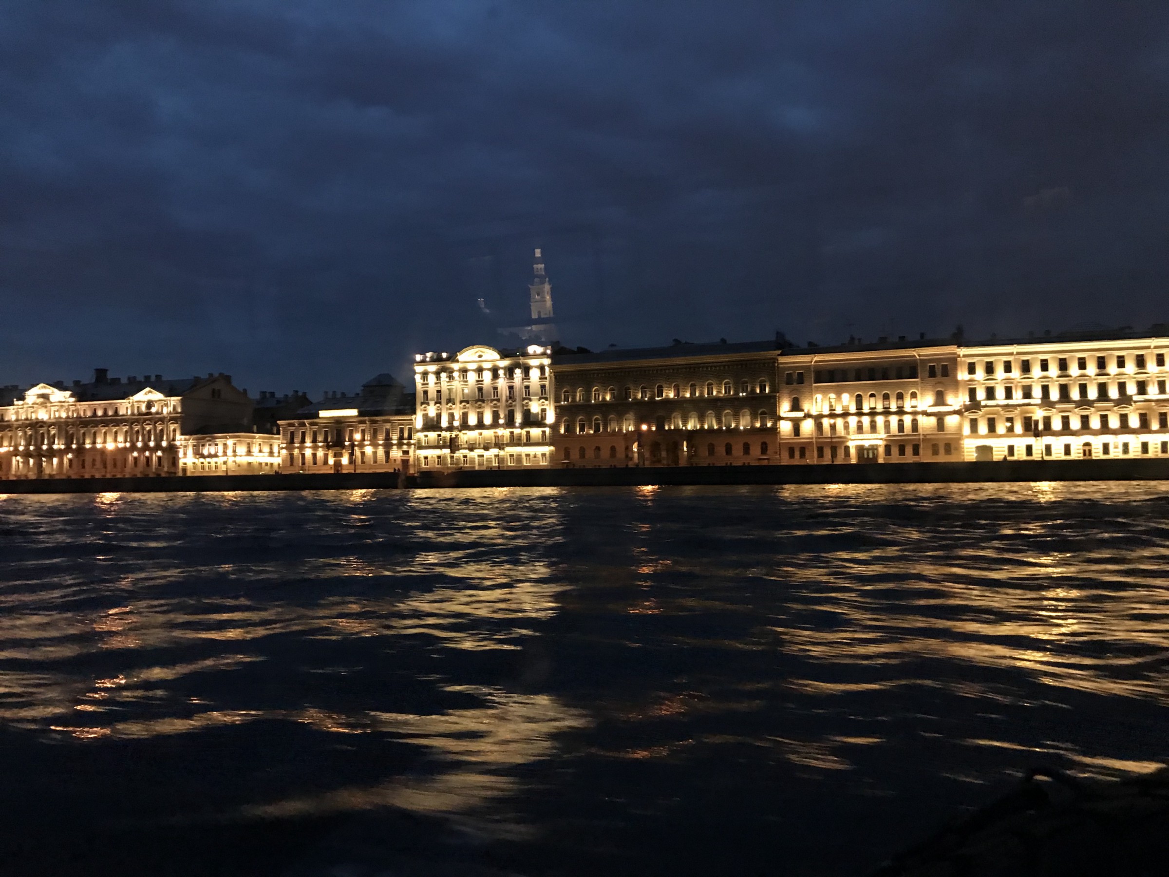 St Petersburg at night, seen from the Neva river.