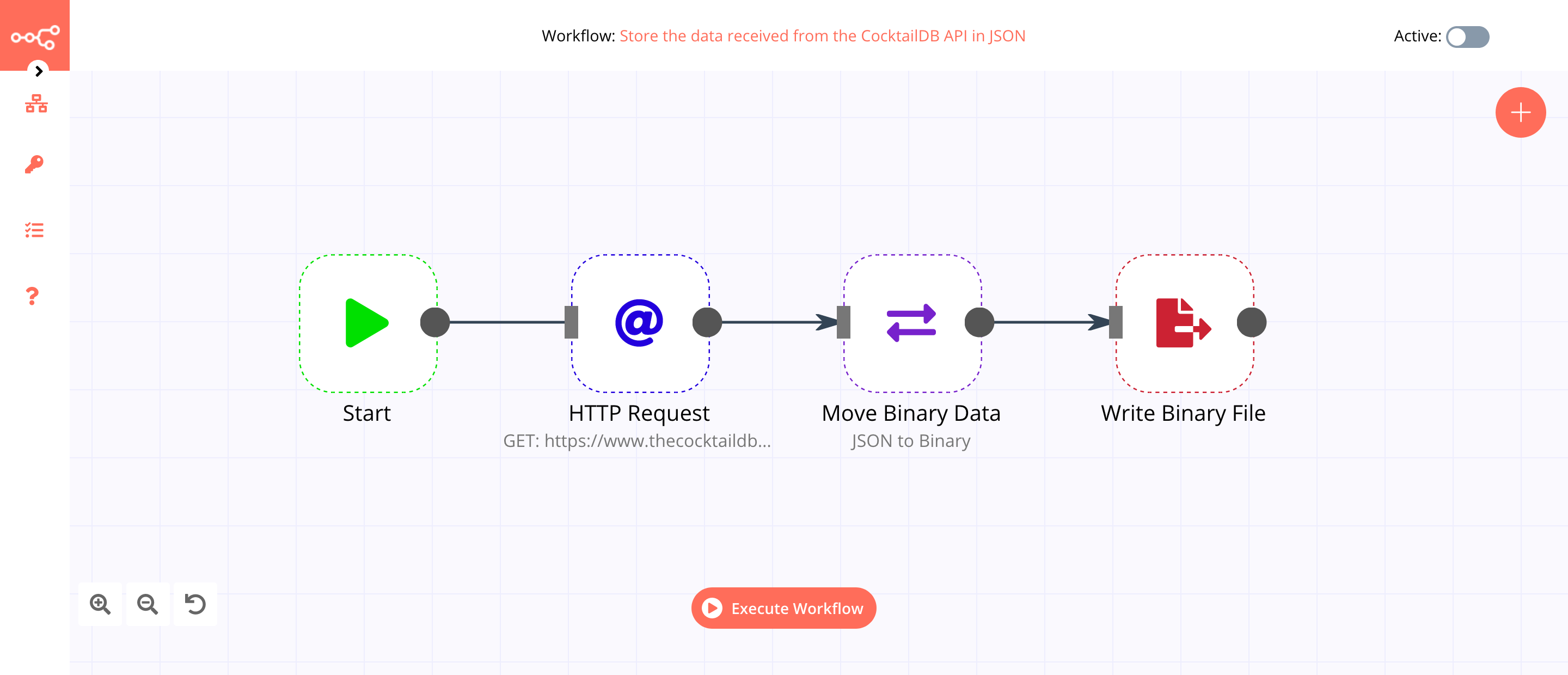 A workflow with the Move Binary Data node