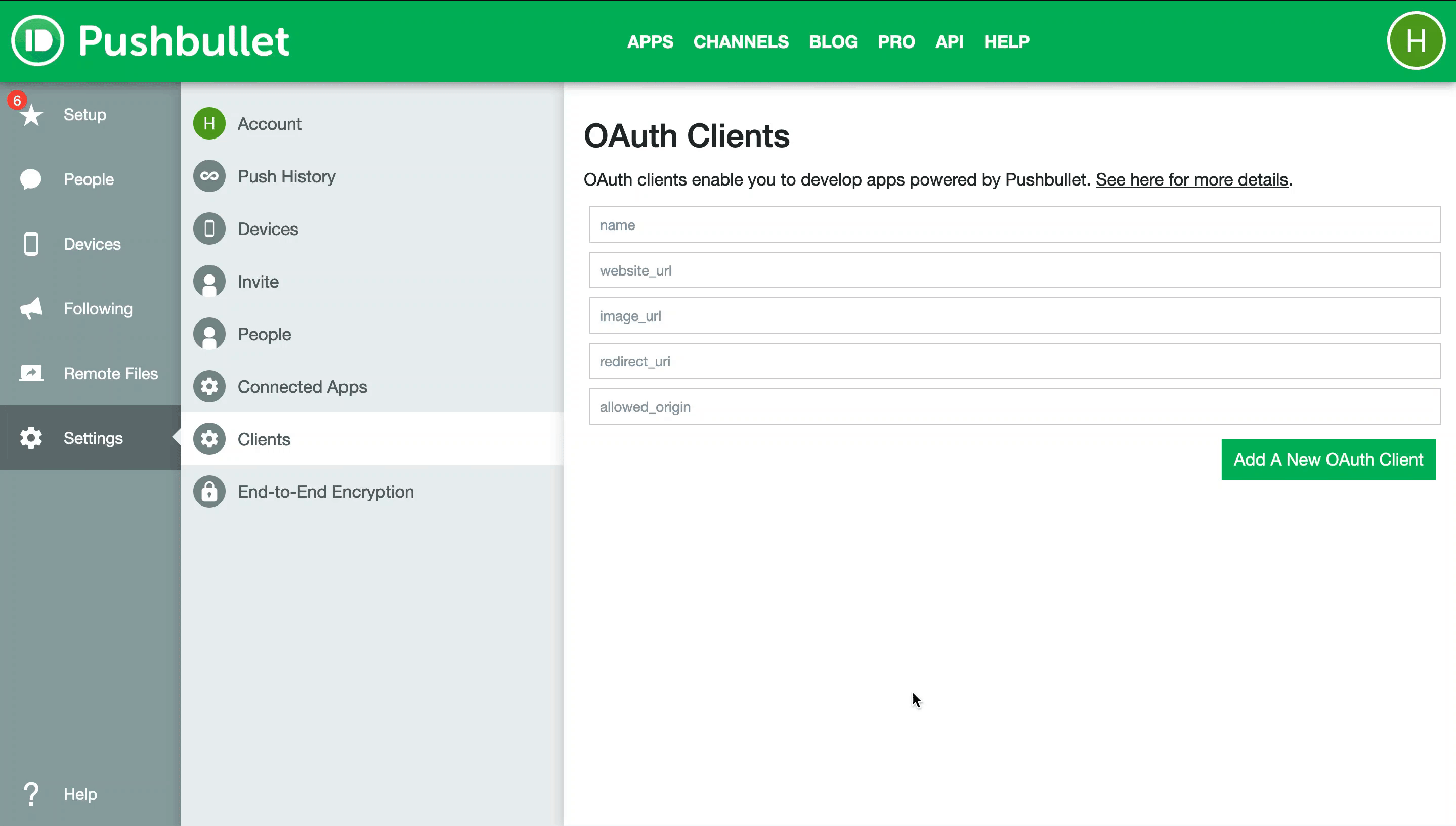 Getting Pushbullet credentials