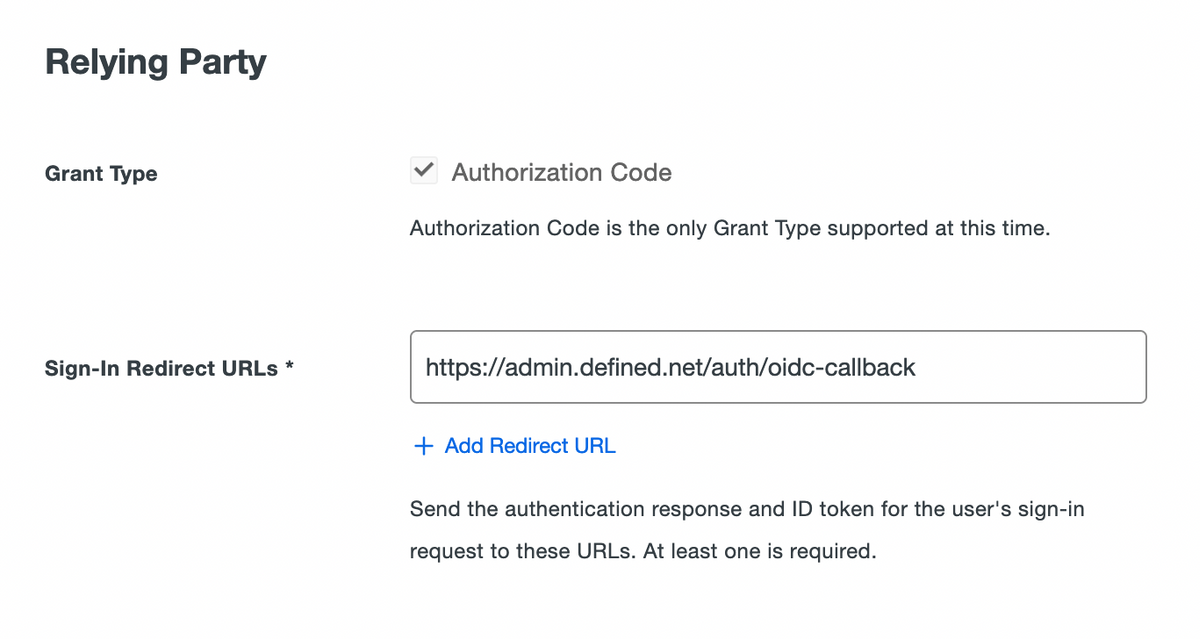 Form showing our callback inputted into a field named &quot;Sign-in Redirect URLs&quot;