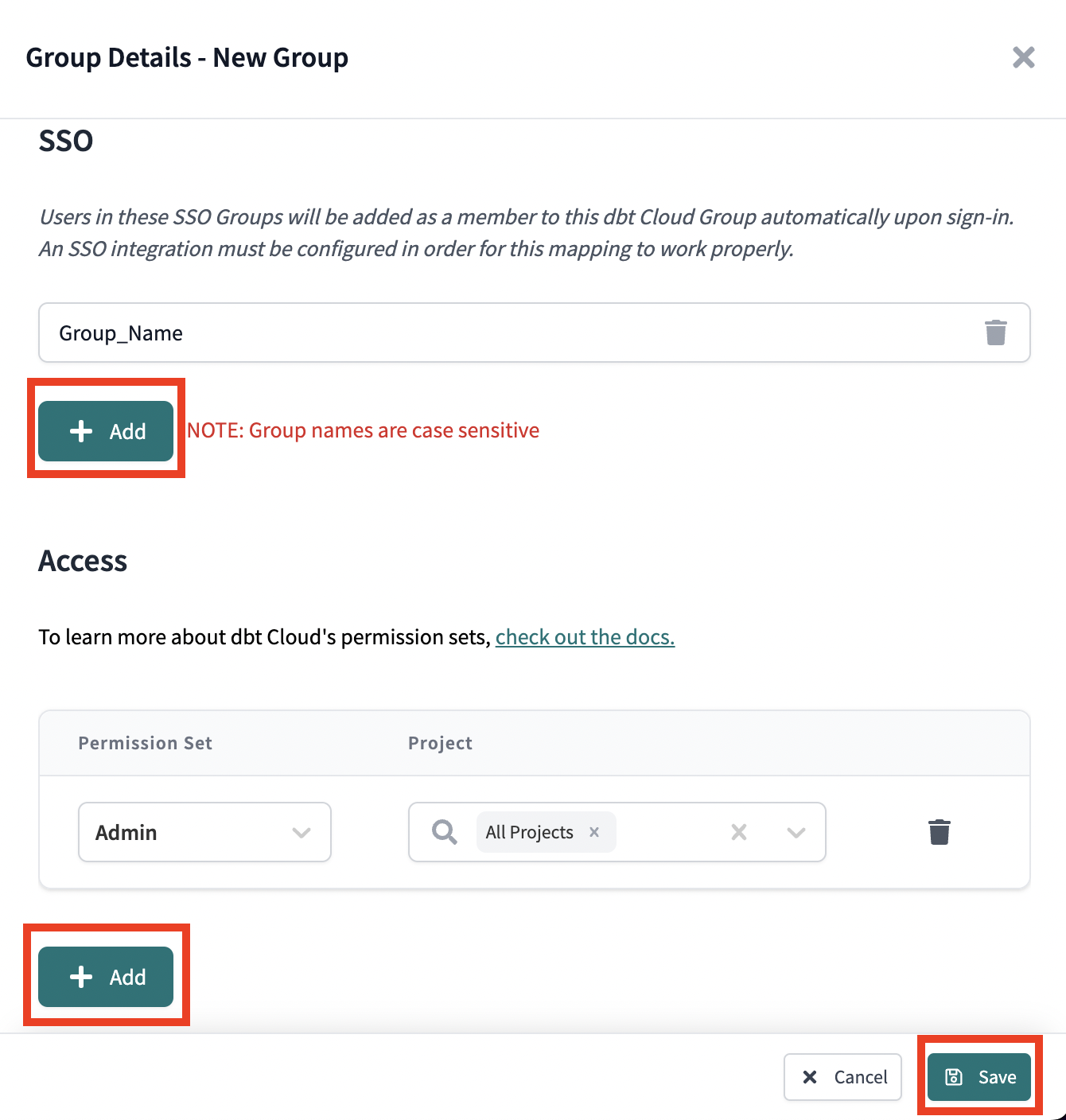 Configure SSO groups and Access permissions