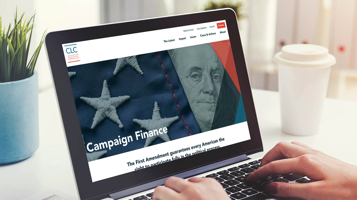 CLC campaign finance page as viewed on a laptop