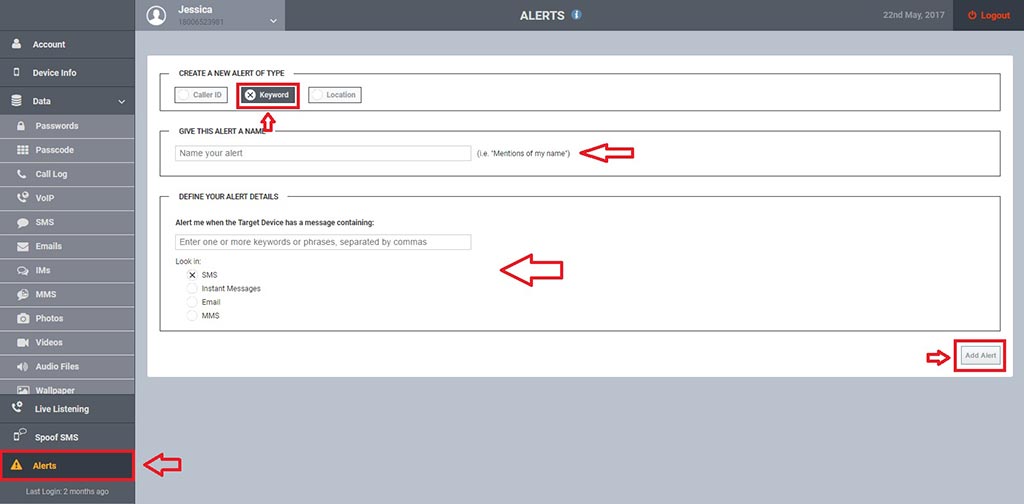 Alert keyword aplikasi SADAP HP dengan Spyera