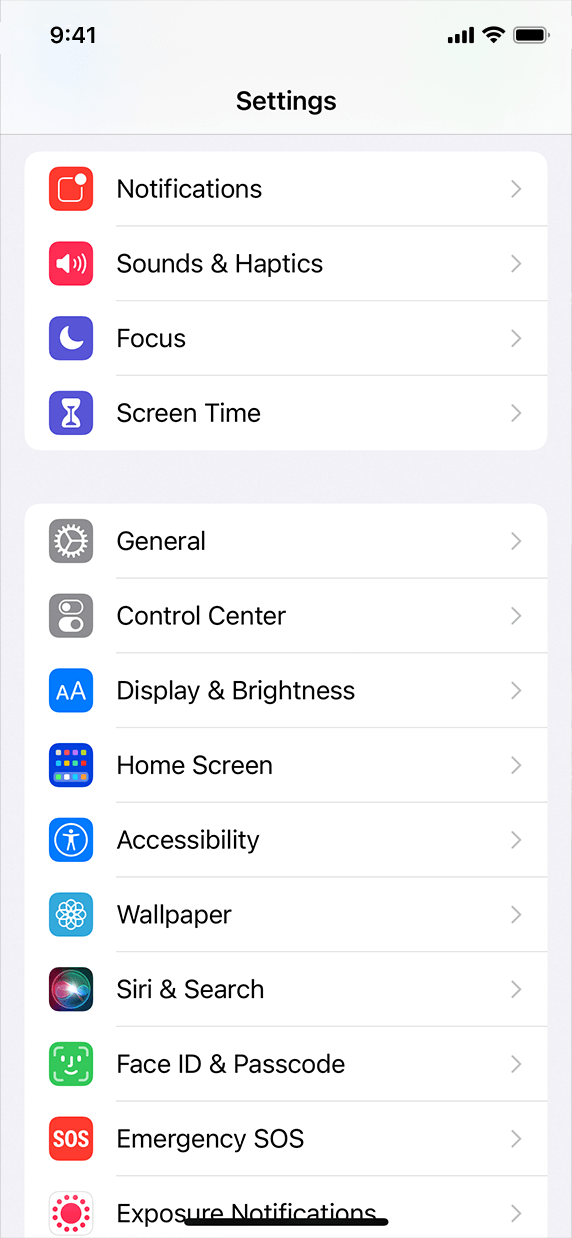 Settings app.