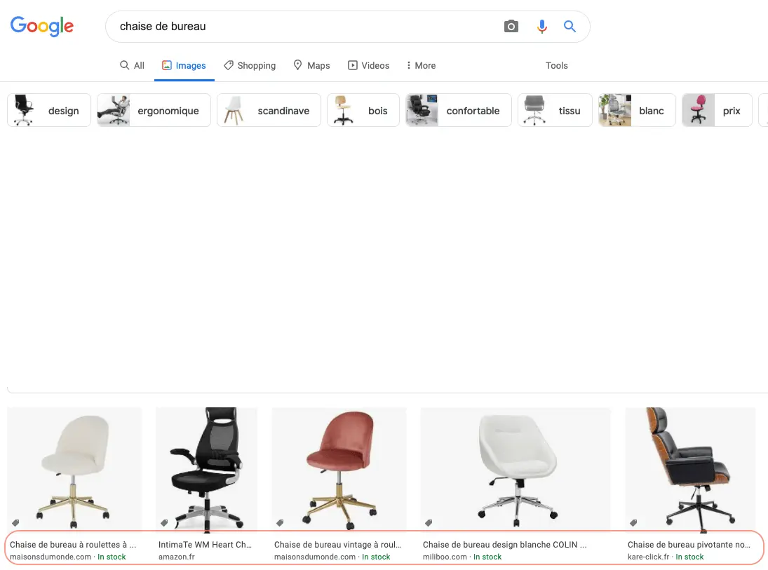 Recherche de produits avec Google images