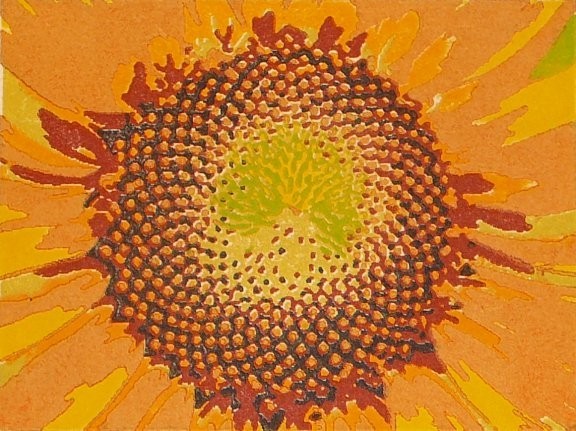 Sunflower woodblock print