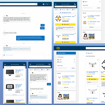 Screenshots of a shopping app in both mobile and desktop views