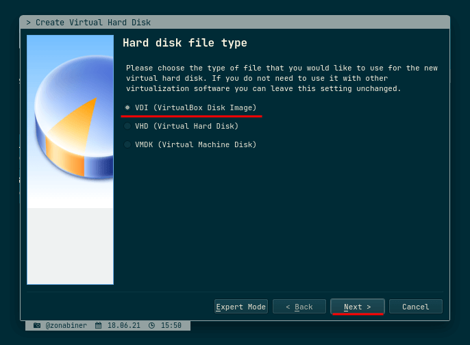 Choose Hard disk Type