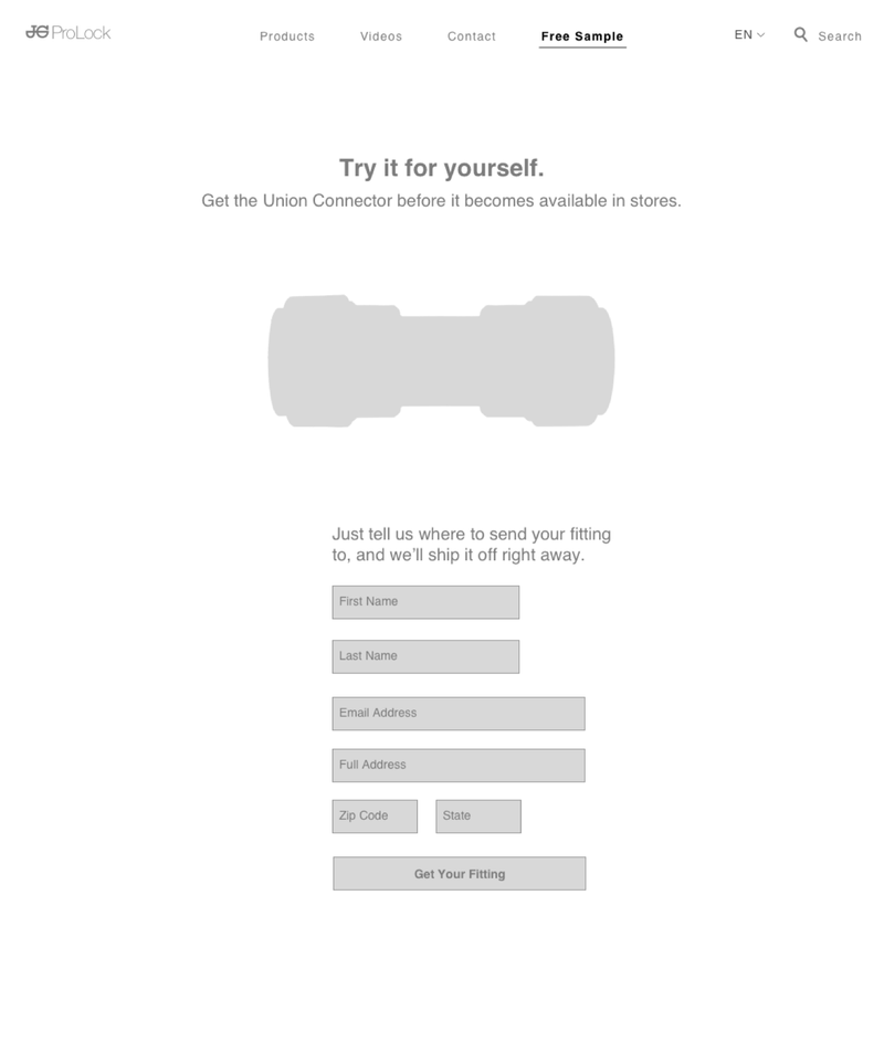 Wireframe of the JG ProLock product trial page.