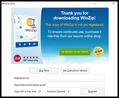 WinZip interface