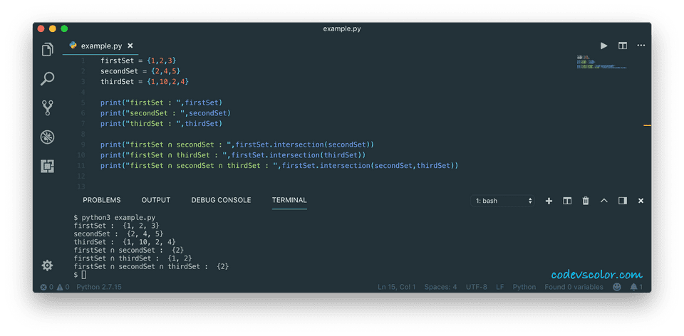 Python Set Intersection Example - CodeVsColor