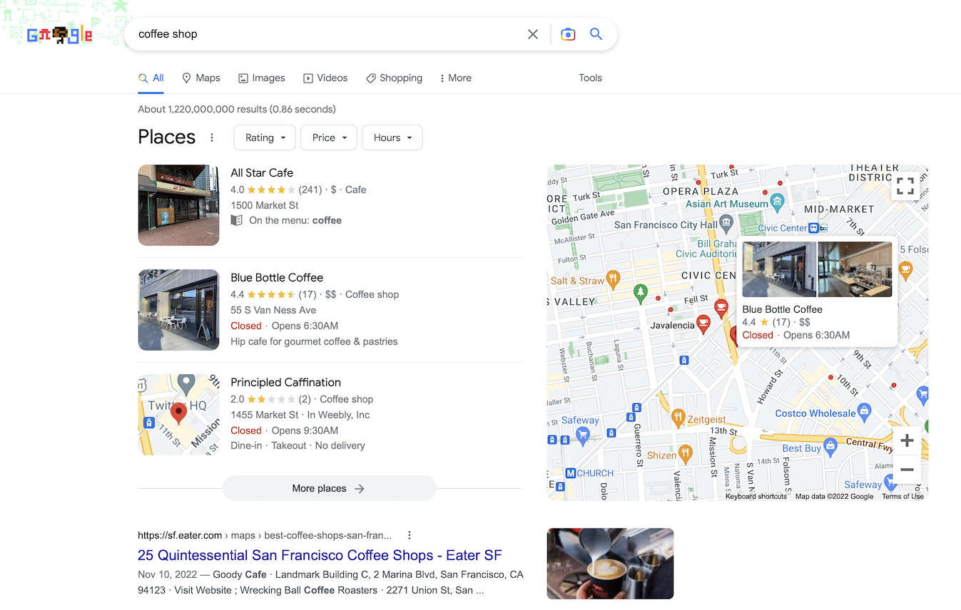Google SERP coffee shop