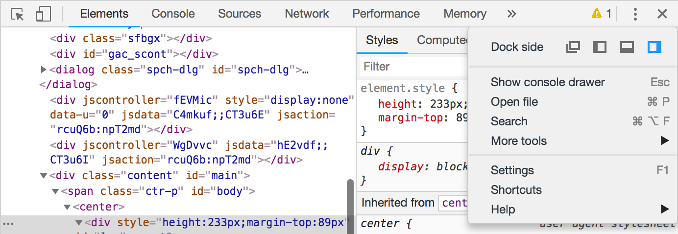 Development tools placement in Chrome
