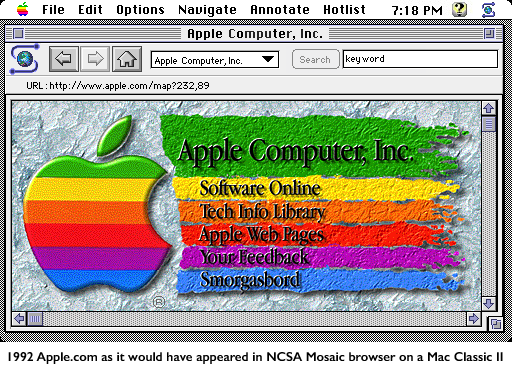 1992 Apple.com home page in NCSA Mosaic browser