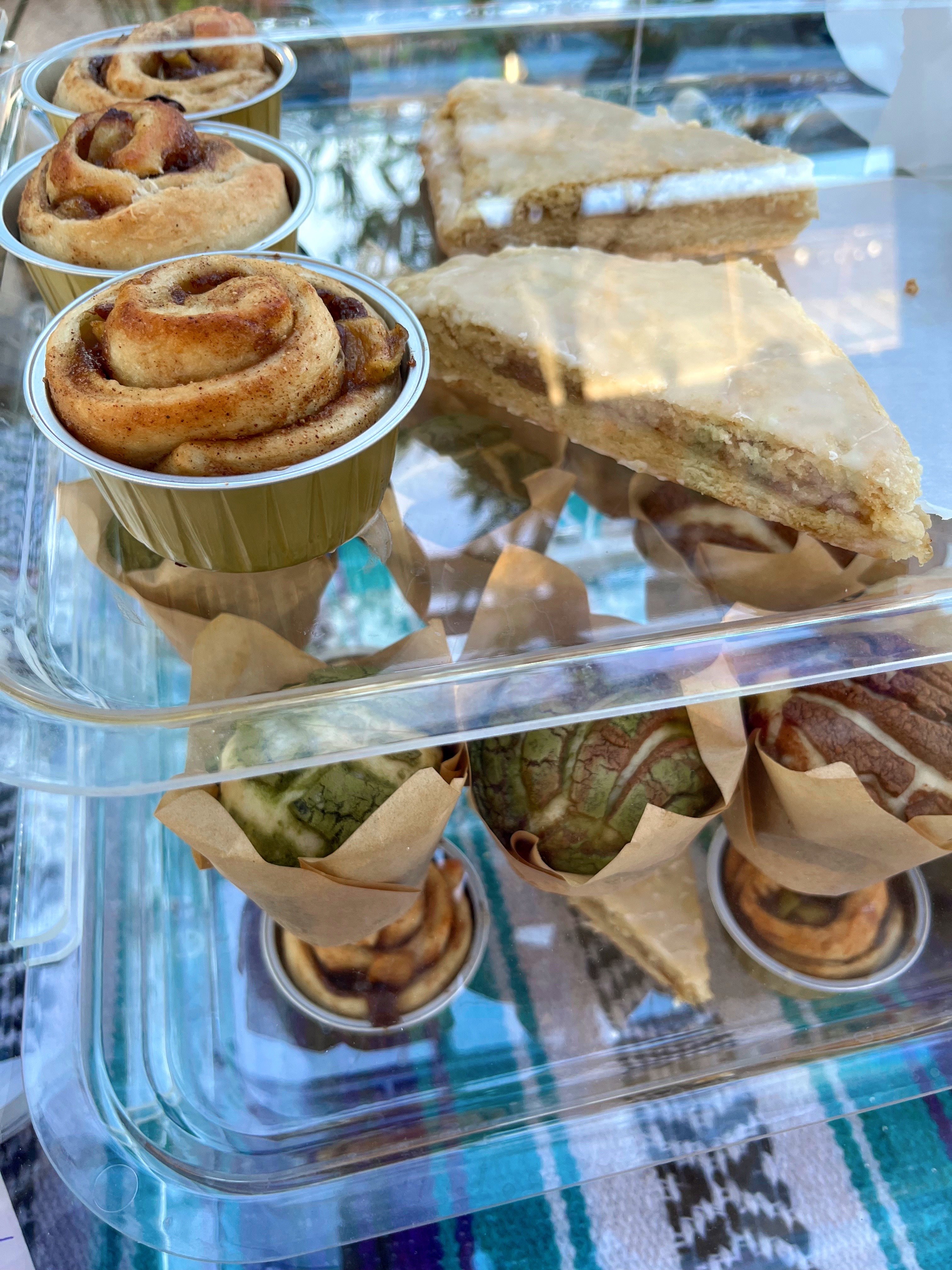 assortment of baked goods on display