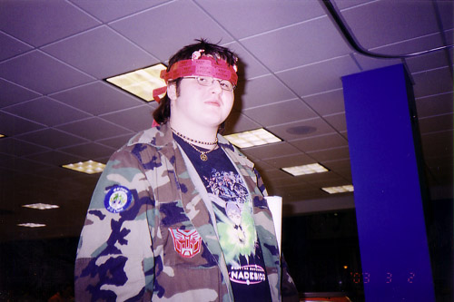 An ANO member wearing tickets like a headband.